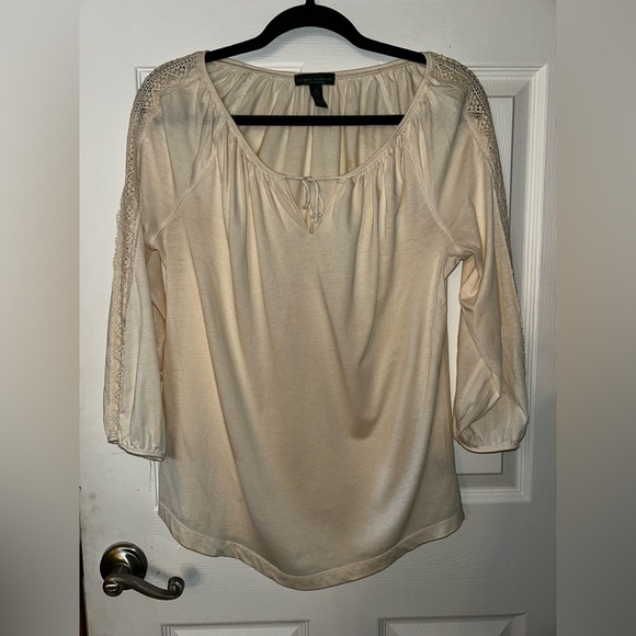 Ralph Lauren Cream Lace Detail Long Sleeve  Top Medium - Picture 1 of 4